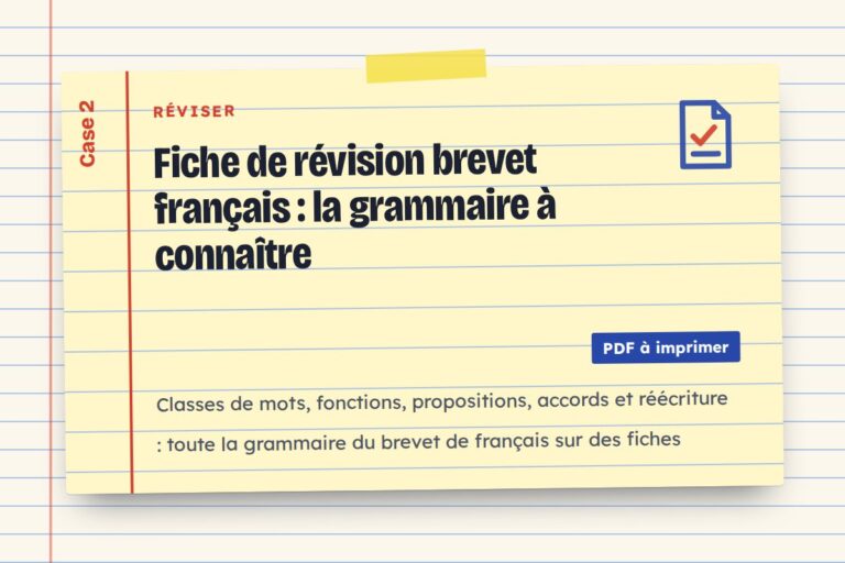 Fiche de révision brevet français : la grammaire à connaître