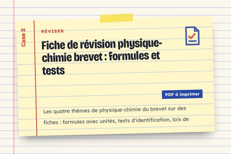 Fiche de révision physique-chimie brevet : formules et tests