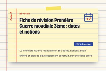 Fiche de révision Première Guerre mondiale 3ème : dates et notions