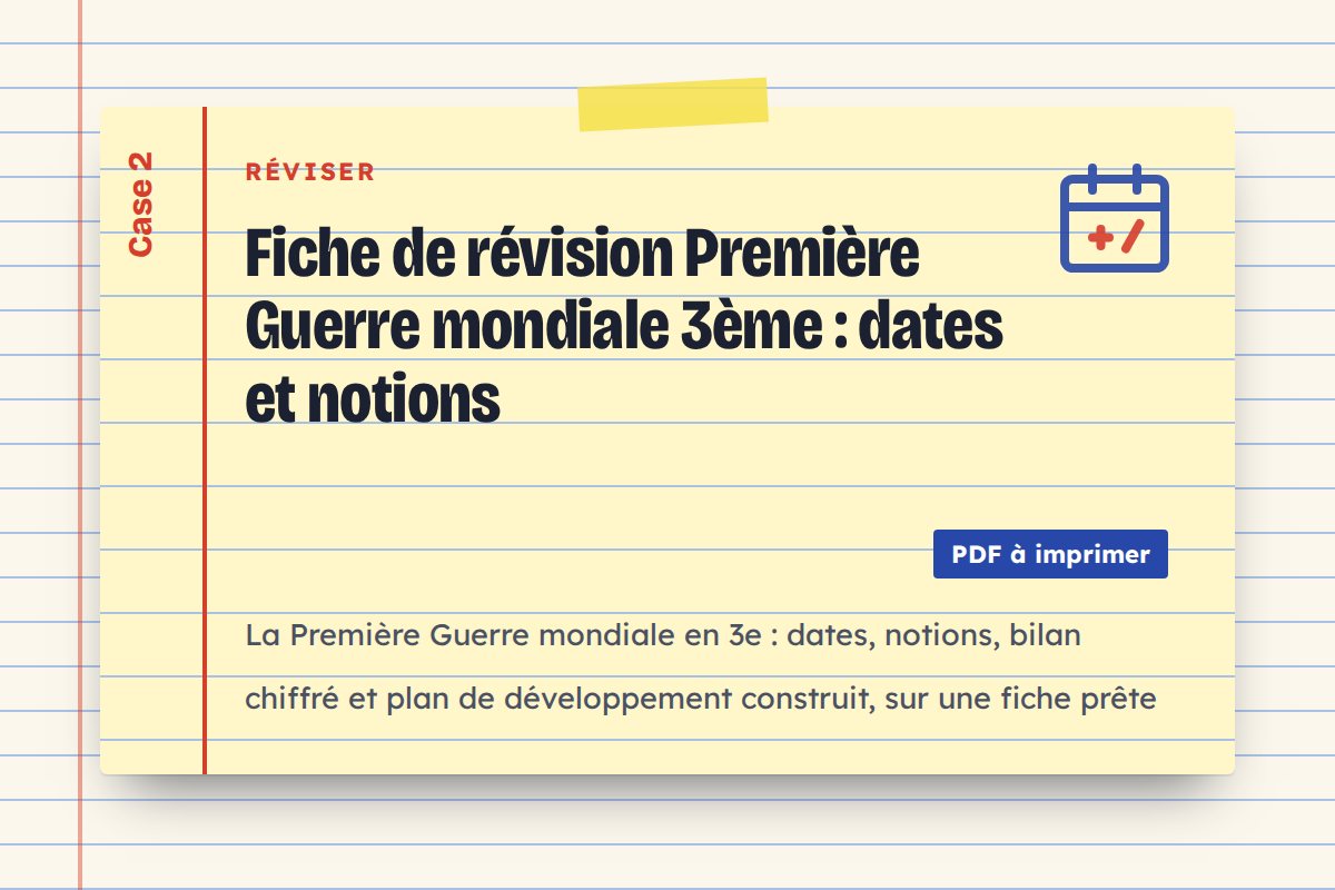 Fiche de révision Première Guerre mondiale 3ème : dates et notions