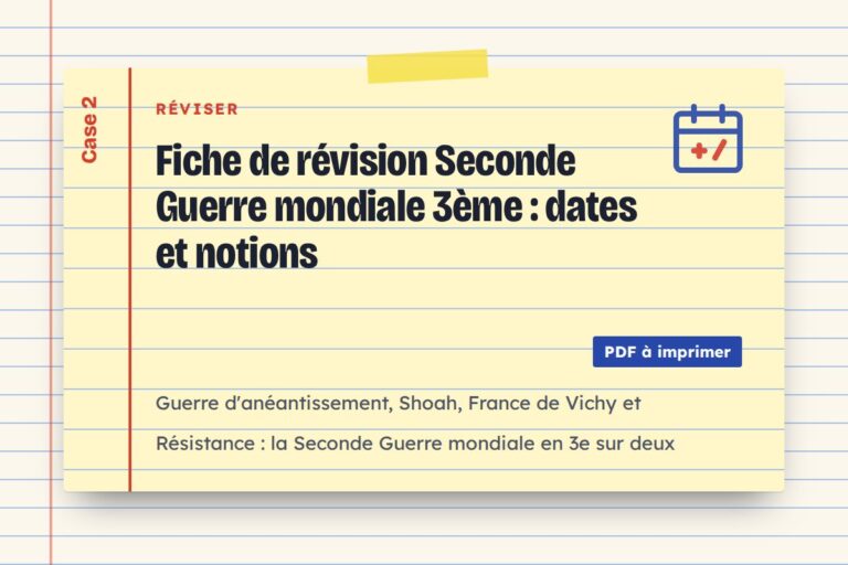 Fiche de révision Seconde Guerre mondiale 3ème : dates et notions