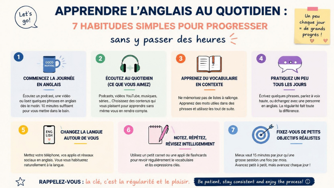 Apprendre l'anglais au quotidien : 7 habitudes simples pour progresser sans y passer des heures