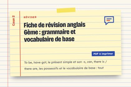 Fiche de révision anglais 6ème : grammaire et vocabulaire de base