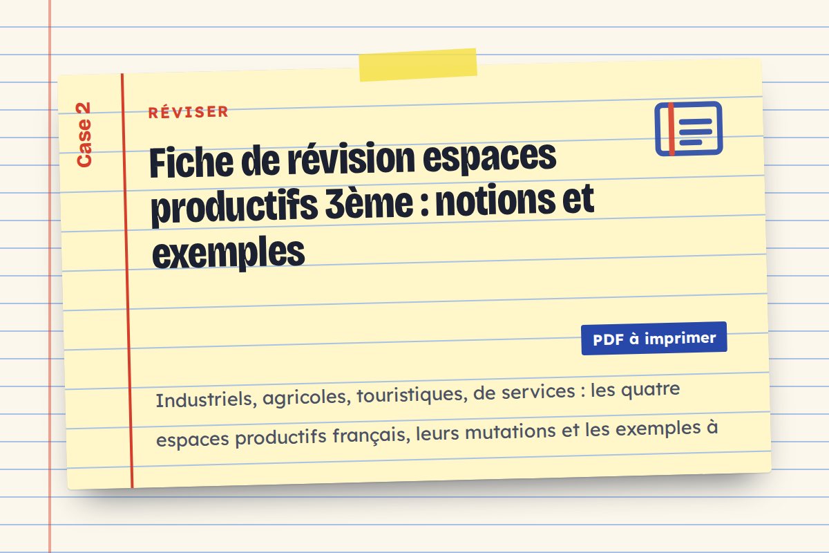 Fiche de révision espaces productifs 3ème : notions et exemples