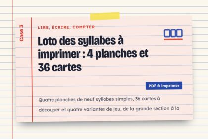 Loto des syllabes à imprimer : 4 planches et 36 cartes